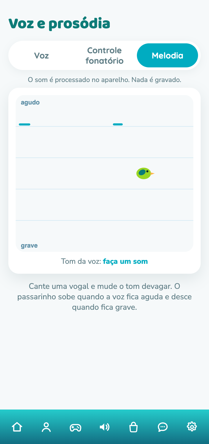 Tela real do app: jogo de melodia, agudo e grave