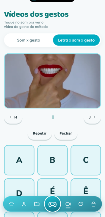 O app no celular: vídeos dos gestos do método