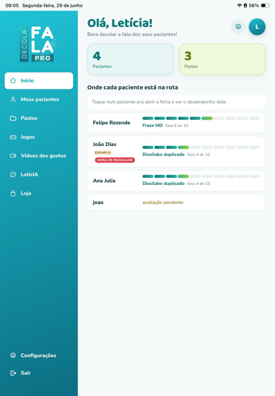 O app no tablet: painel de pacientes