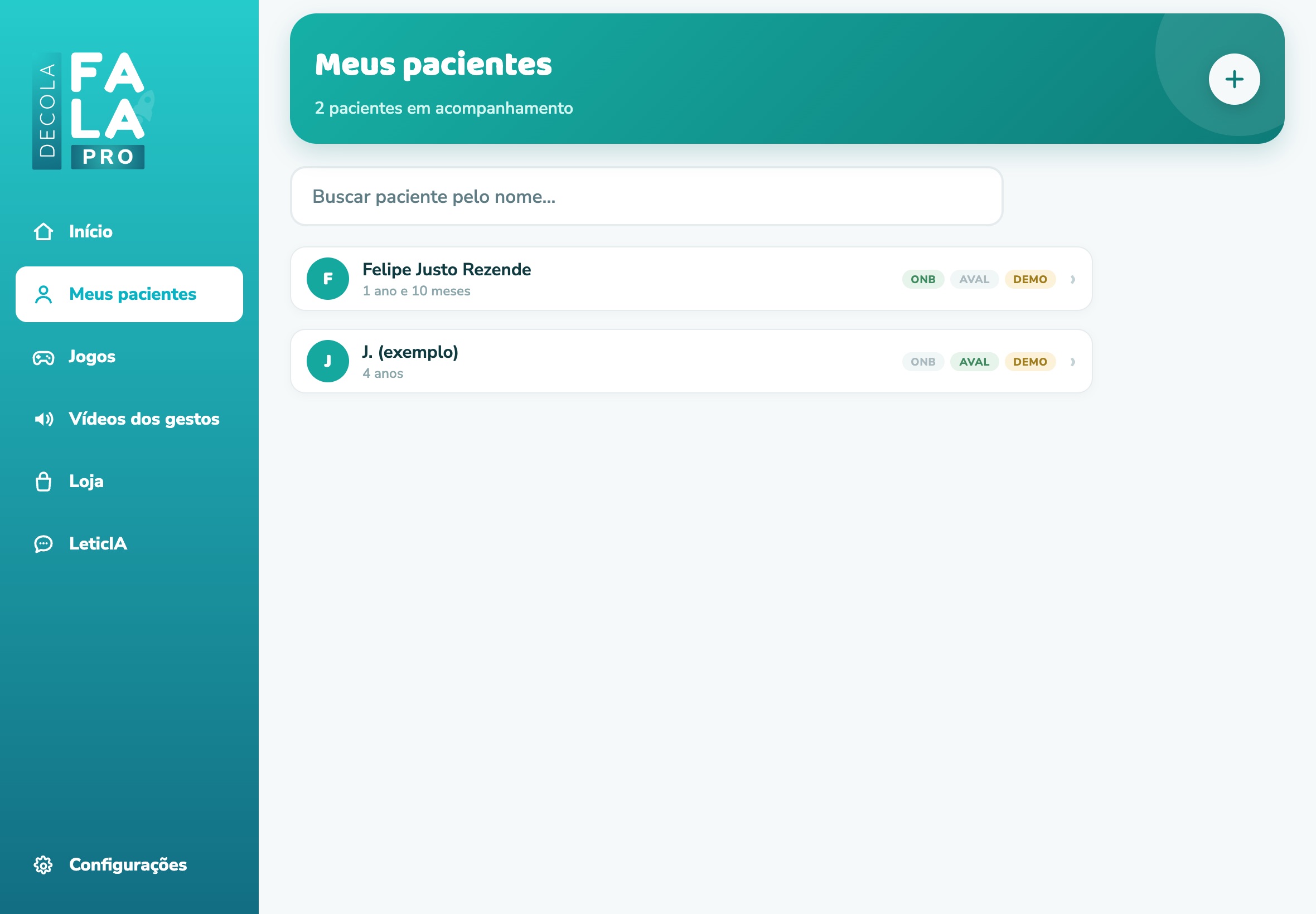 O app no tablet: lista de pacientes