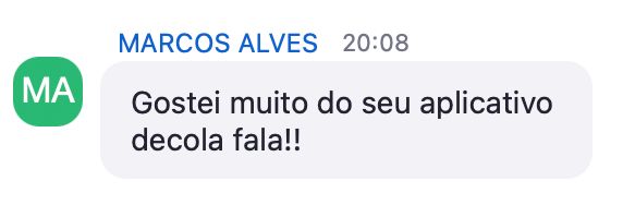 Mensagem de fonoaudiólogo: gostei muito do seu aplicativo decola fala