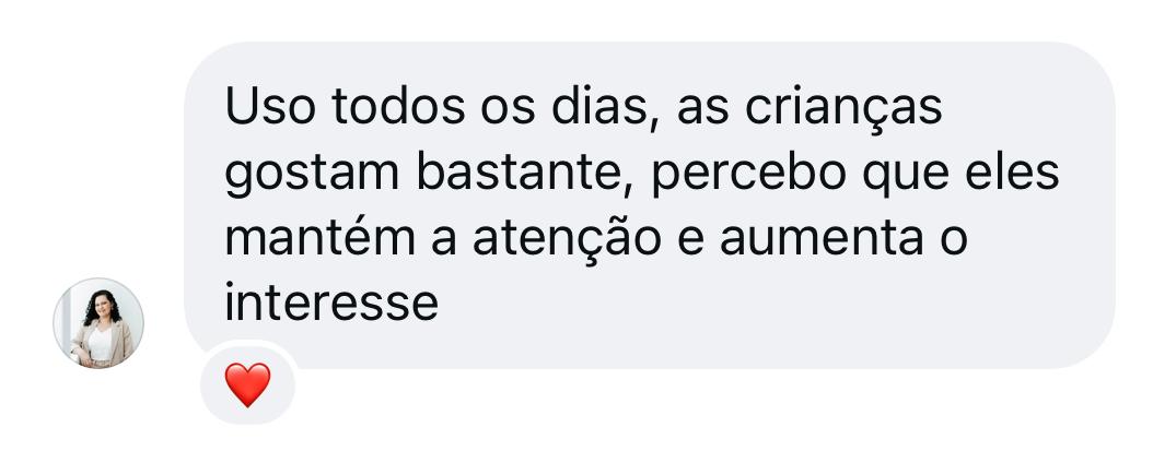 Mensagem de fonoaudióloga: uso todos os dias, as crianças mantêm a atenção e aumenta o interesse